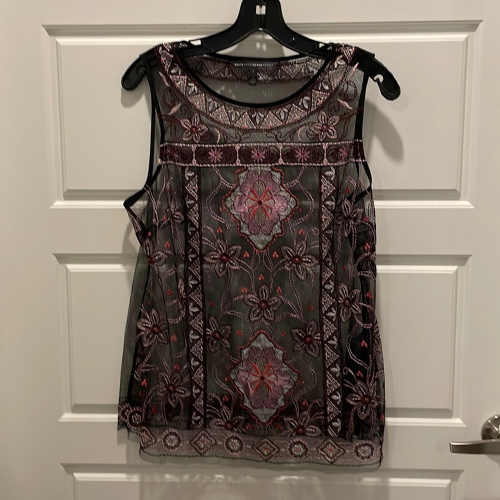 White House Black Market Embroidered Tulle Sleeveless Top, Sz. L